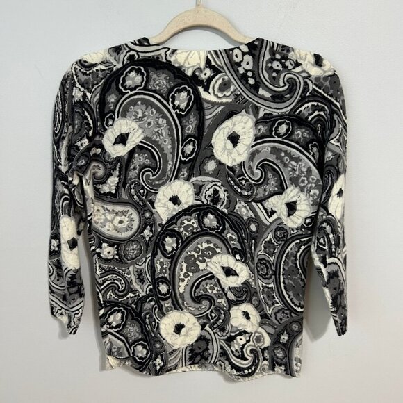 Talbots Audrey Cashmere Sweater Abstract Paisley Black White 3/4 Sleeve Small - Picture 5 of 6